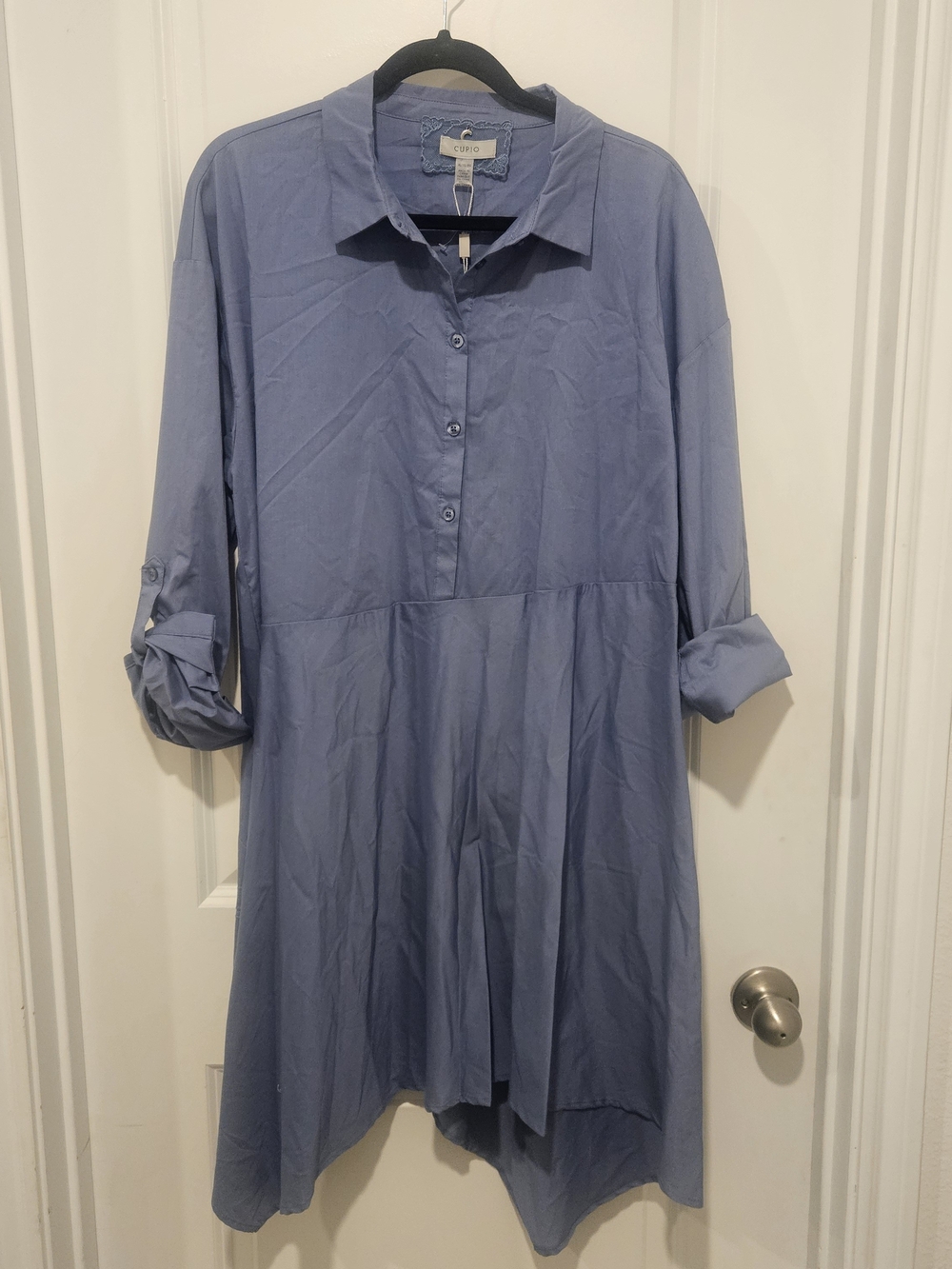 NWT Cupio Long Sleeve Shirt Dress in the shade Colony Blue Size XL